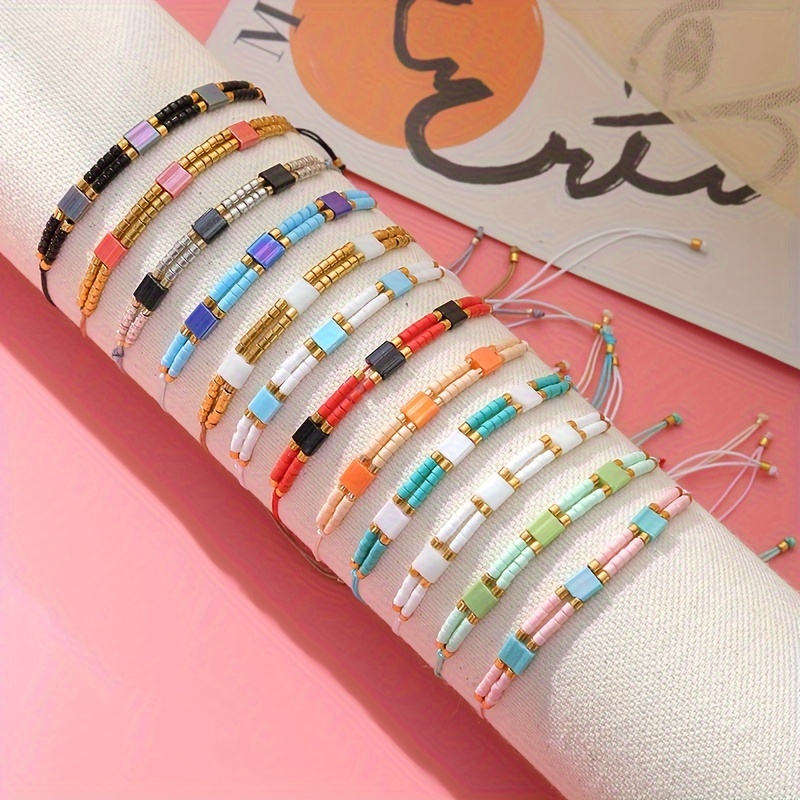 12pcs Multi-Coloured Rice Bead Bracelet Set, Perfect Gift