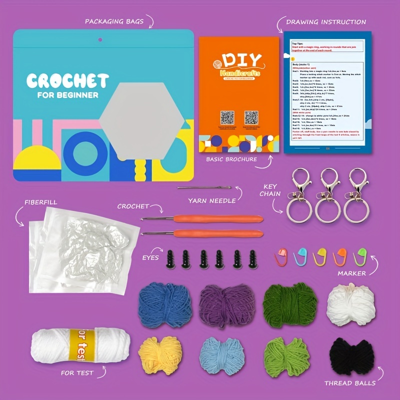 Beginners DIY Craft Crochet Kit for a cute cyclops monster. Everything  Included