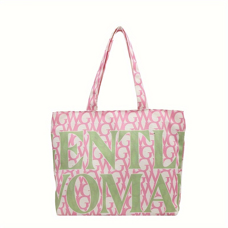Letter Print Canvas Tote Bag, Large Capacity Shoulder Bag, Cute Pattern  Handbag For Women - Temu