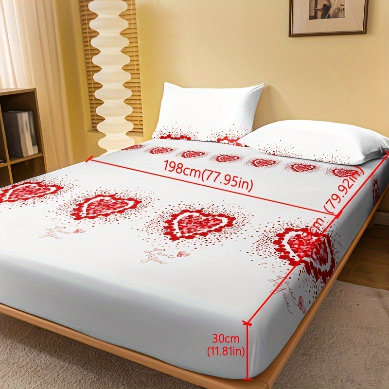 Fitted Sheet (without Pillowcase), Red Heart Print Bedding Sheet