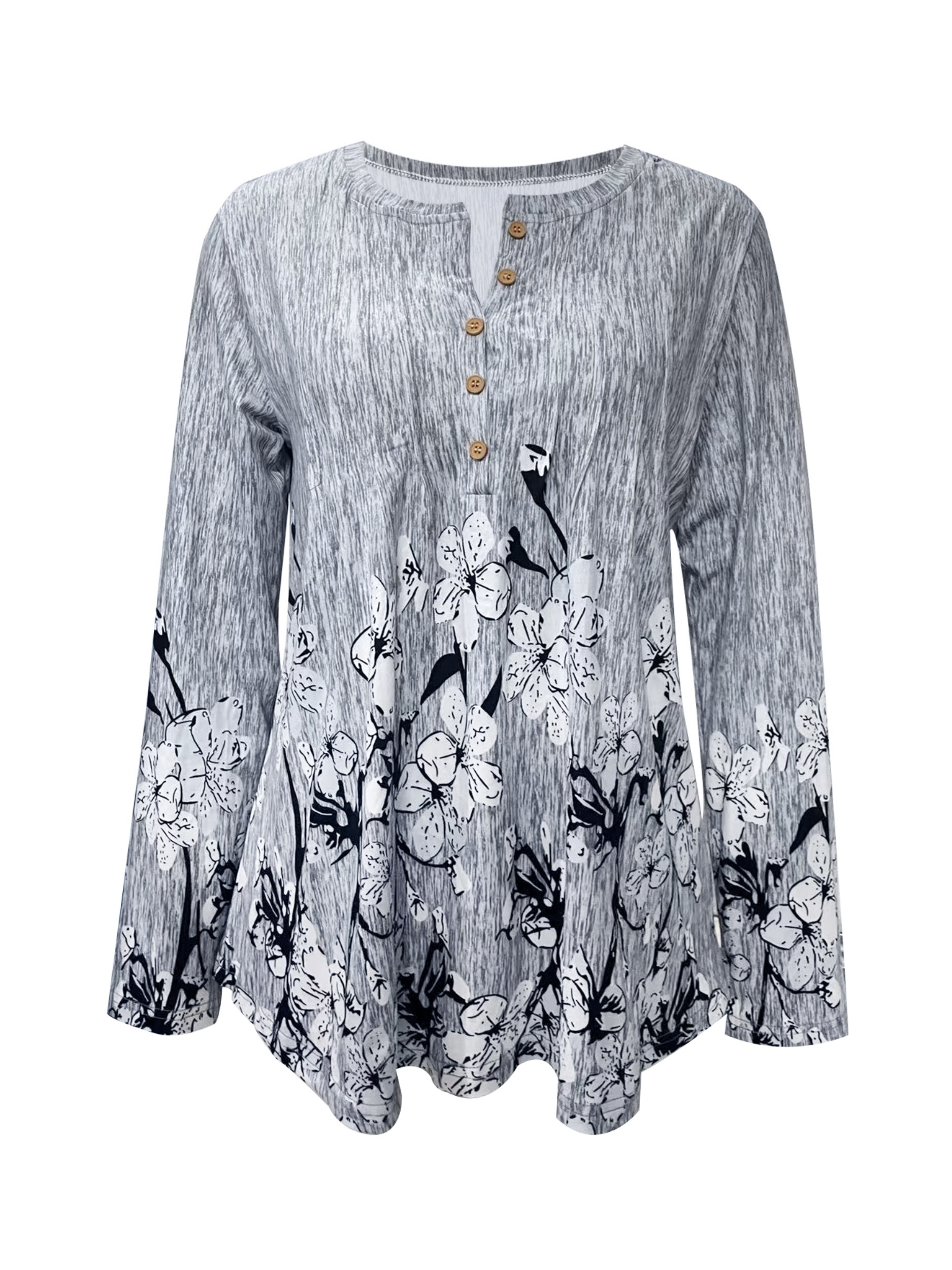 floral print button front t shirt vintage long sleeve t shirt for spring fall womens clothing