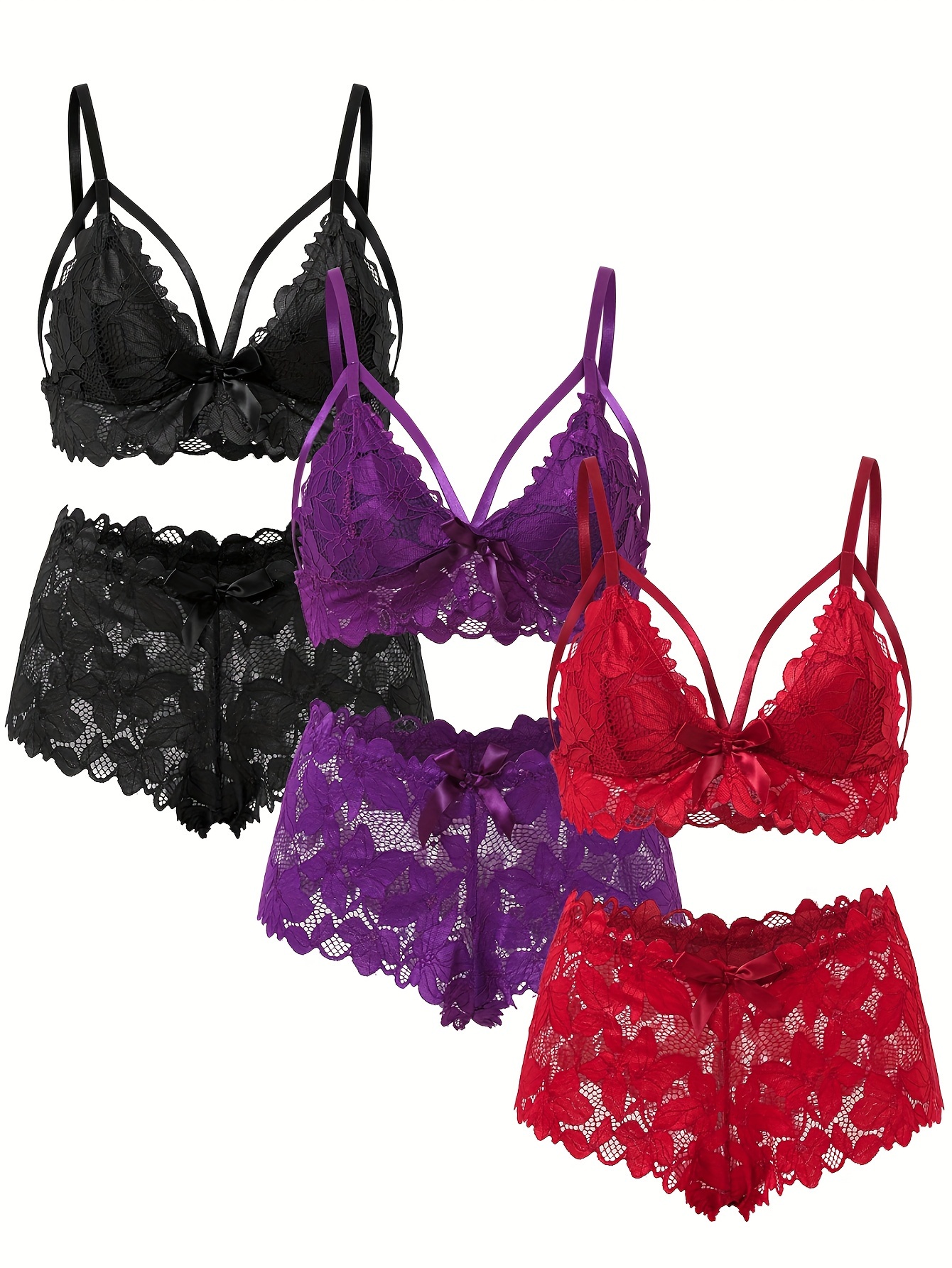 Purple Lingerie Set Bra And Panty Sets Plus Size Briefs Underwire Lace  Underwear Women Lingerie Sets