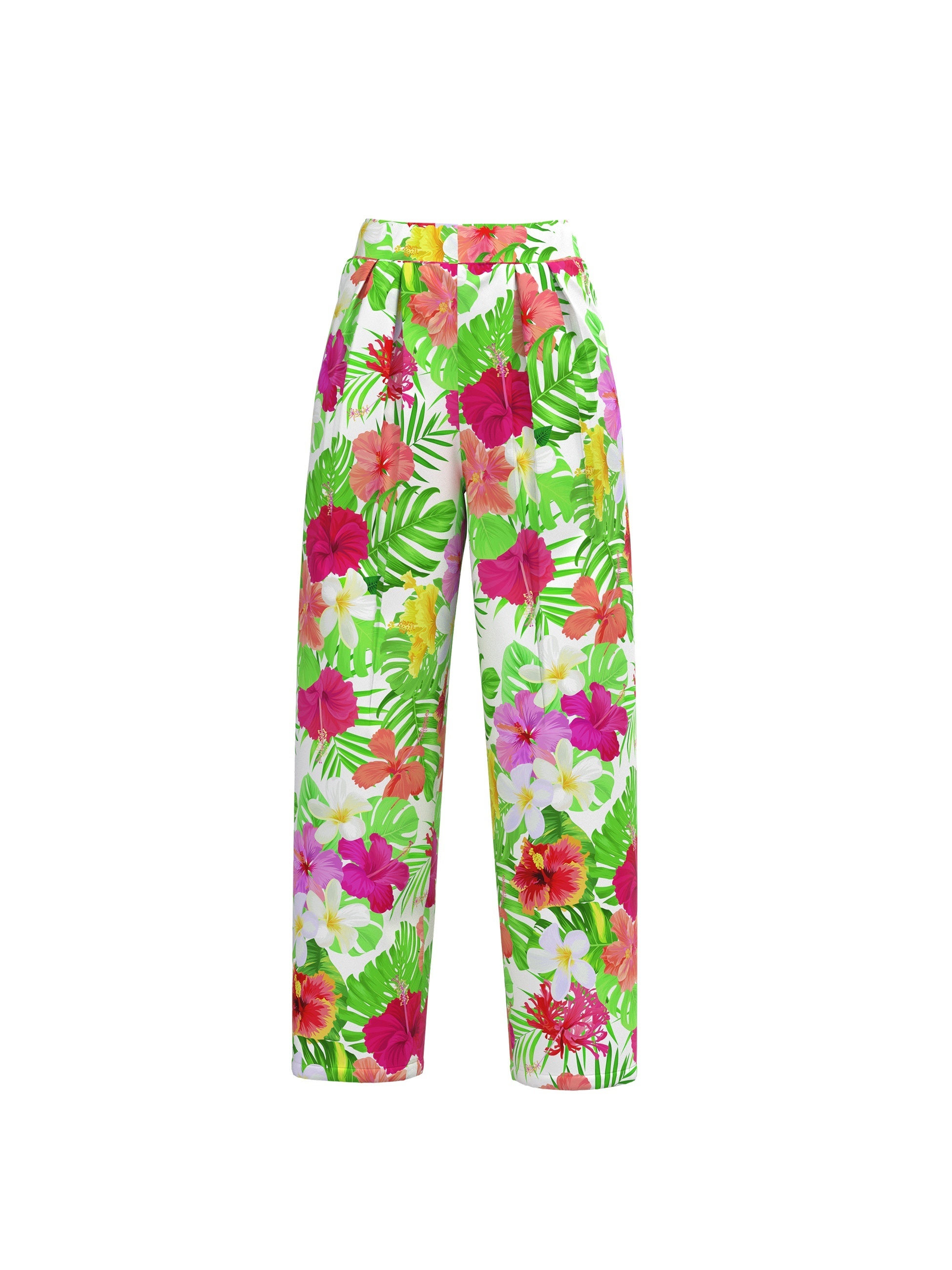 Casual Eşleştirme İki Parçalı Takım, Kısa Kollu Crop T-shirt + Çiçek Baskılı Geniş Bacak Pantolon Kıyafetleri, Kadın Giyim