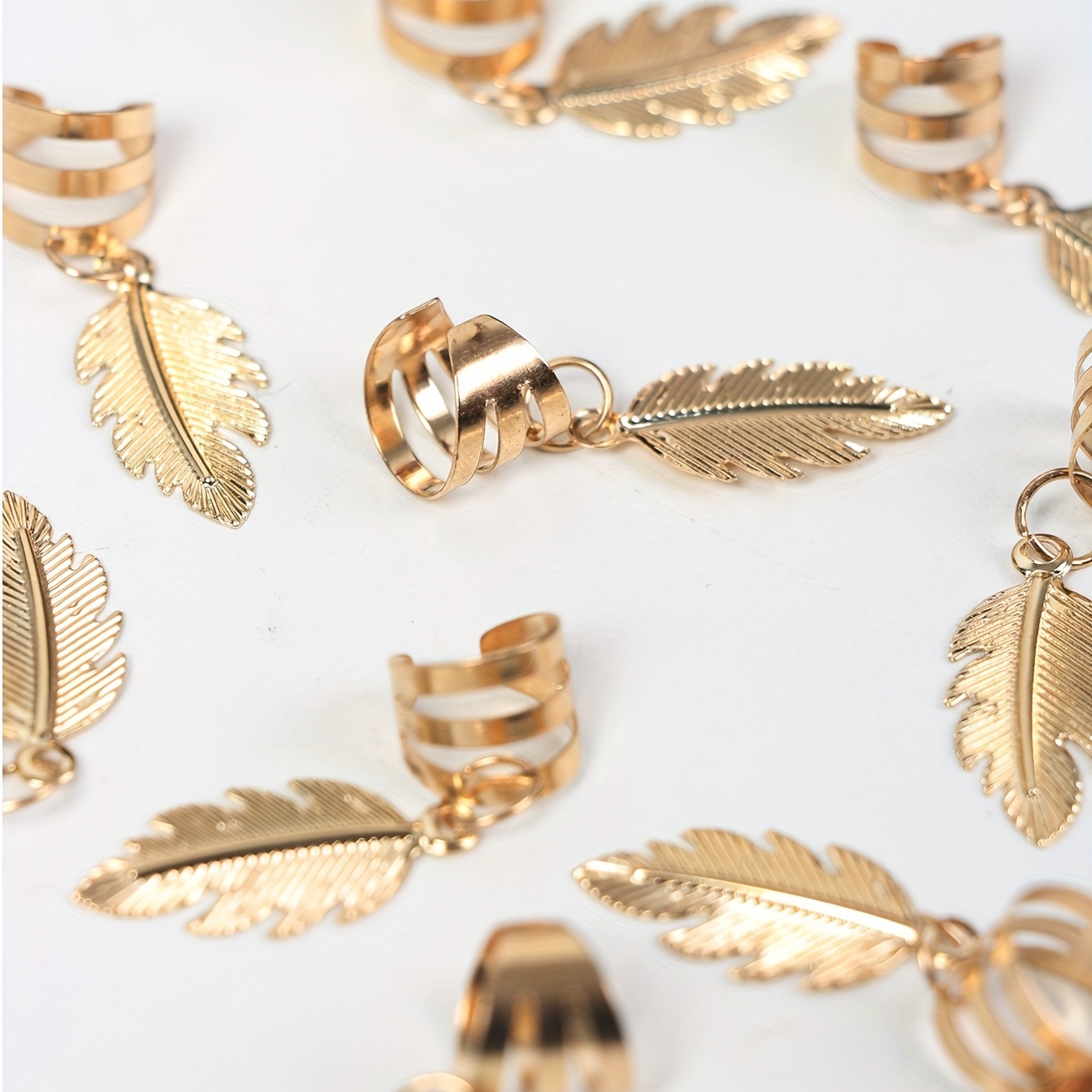 10pcs Golden Hair Ring For Dreadlock Feather Shaped Hair Braids Ring Style