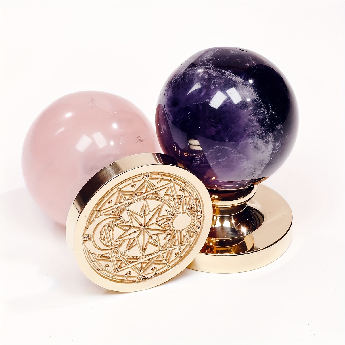 

1pc Natural Rose Quartz And Amethyst Crystal Ball Magic Wax Seal Stamp, Massage Ball Stamp, Wax Seal Stamp, Gift Stamp, Envelope Invitation Stamp