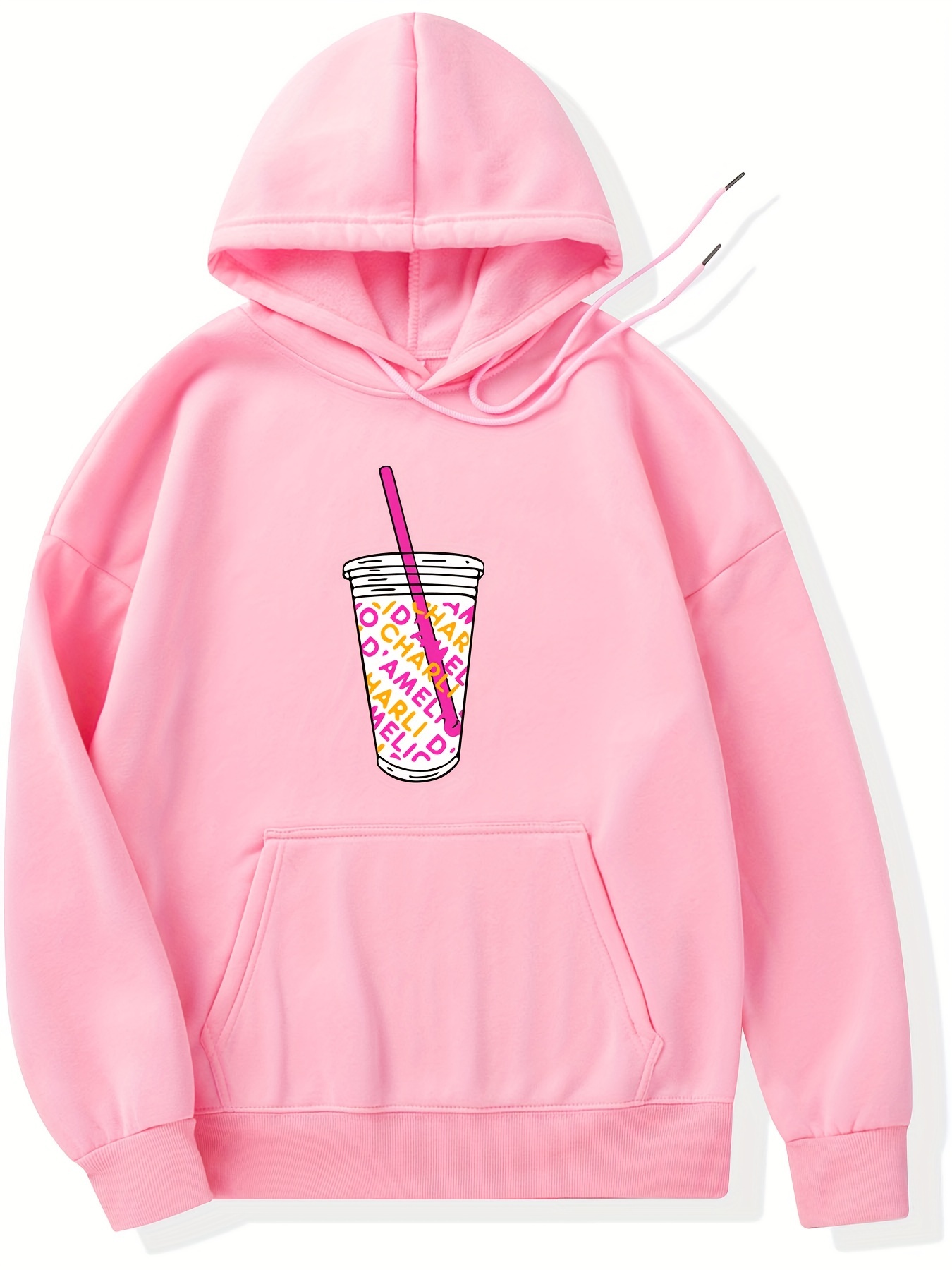 Cute Printed Kangaroo Pocket Hoodie, Casual Long Sleeve Drawstring Hoodies  Sweatshirt, Women's Clothing