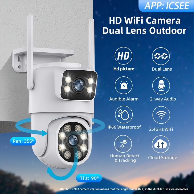 Caméra de surveillance sans fil intérieure avec inclinaison et rotation,  détection infrarouge, alarme et audio bidirectionnel - Prise US
