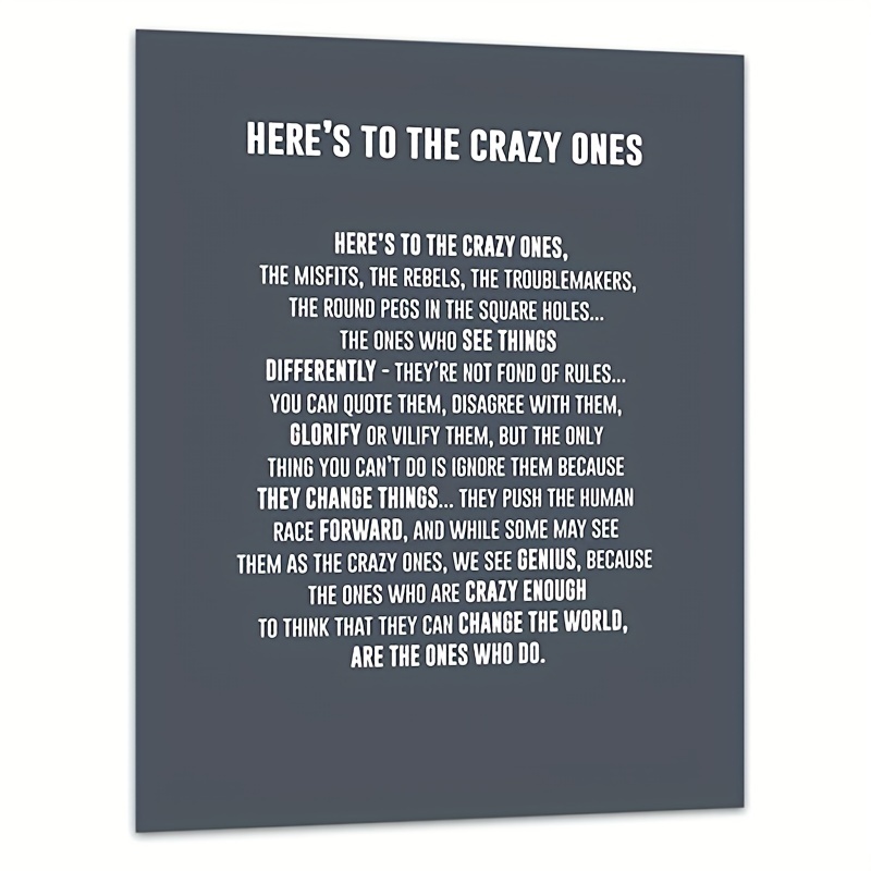 Office Decor, Heres To The Crazy Ones Entrepreneurial Motivational Quote, Art Print, Home Decor - Inspirational Wall Art Poster - Unique Room Decorations For Office, Den - Gift For Entrepreneur