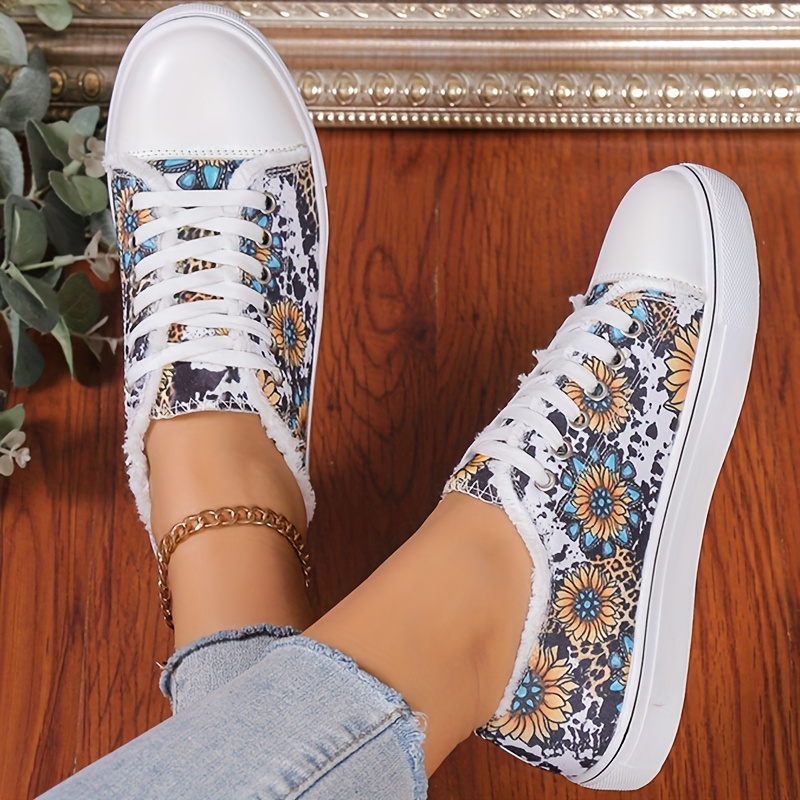 Women's Trendy Printed Canvas Shoes Casual Lace Outdoor - Temu