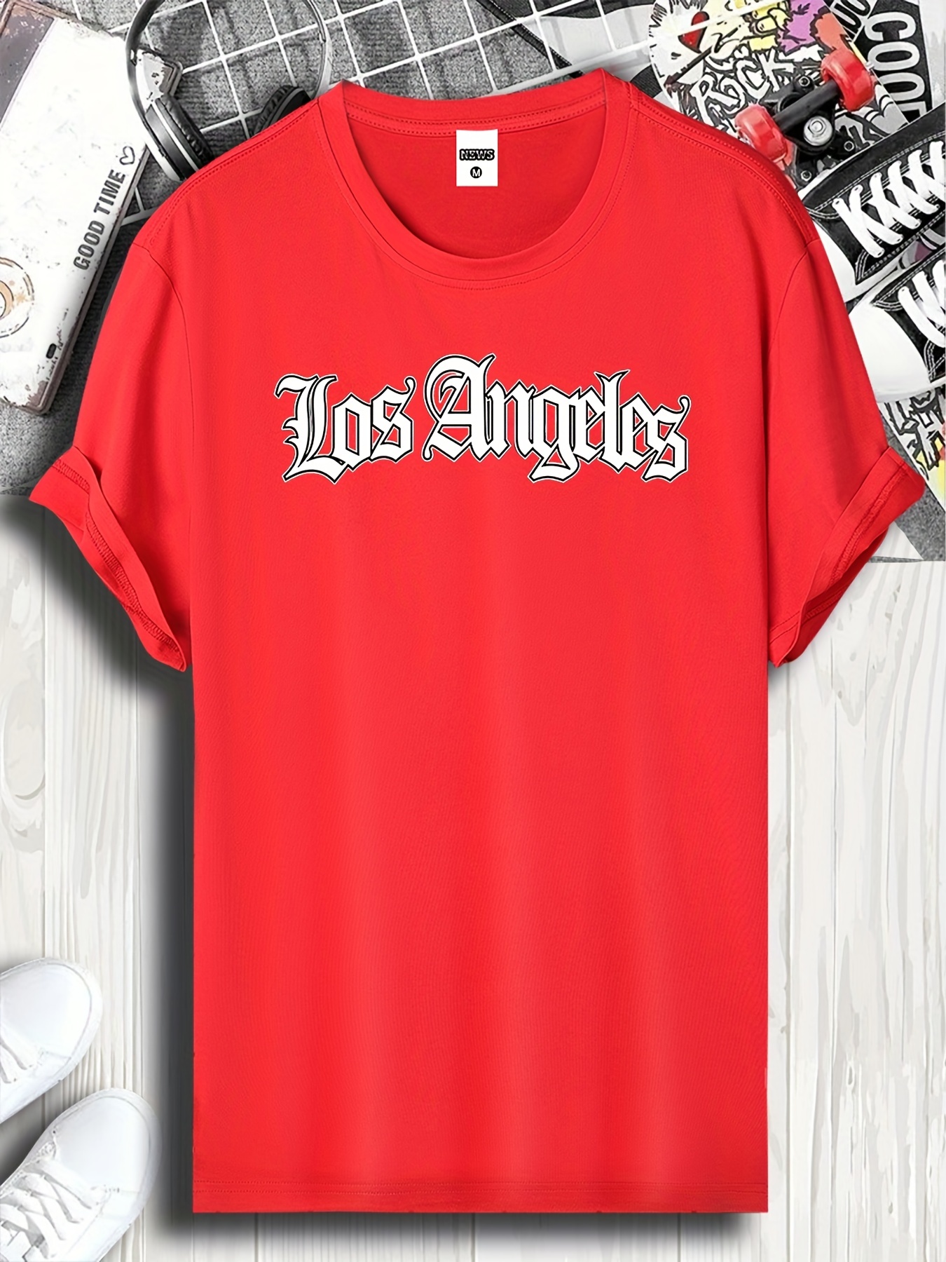 T shirts à manches courtes à col rond imprimé Los Angeles - Temu France
