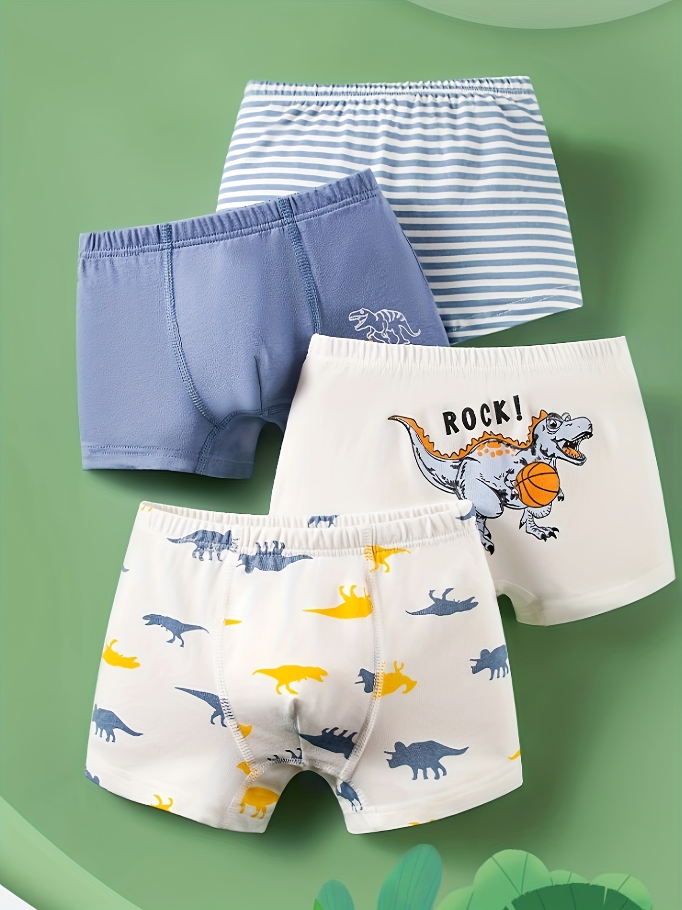 4Pcs Toddler Boys Underwear 95% Cotton Soft Breathable Random Cartoon  Dinosaur Pattern Comfy Boxers Briefs