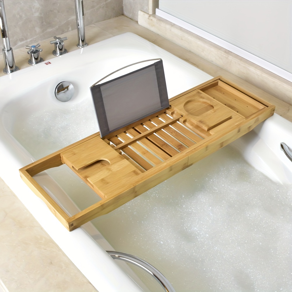Bathtub Shelf Extendable Bathroom Bathtub Tray Shower Caddy Bamboo