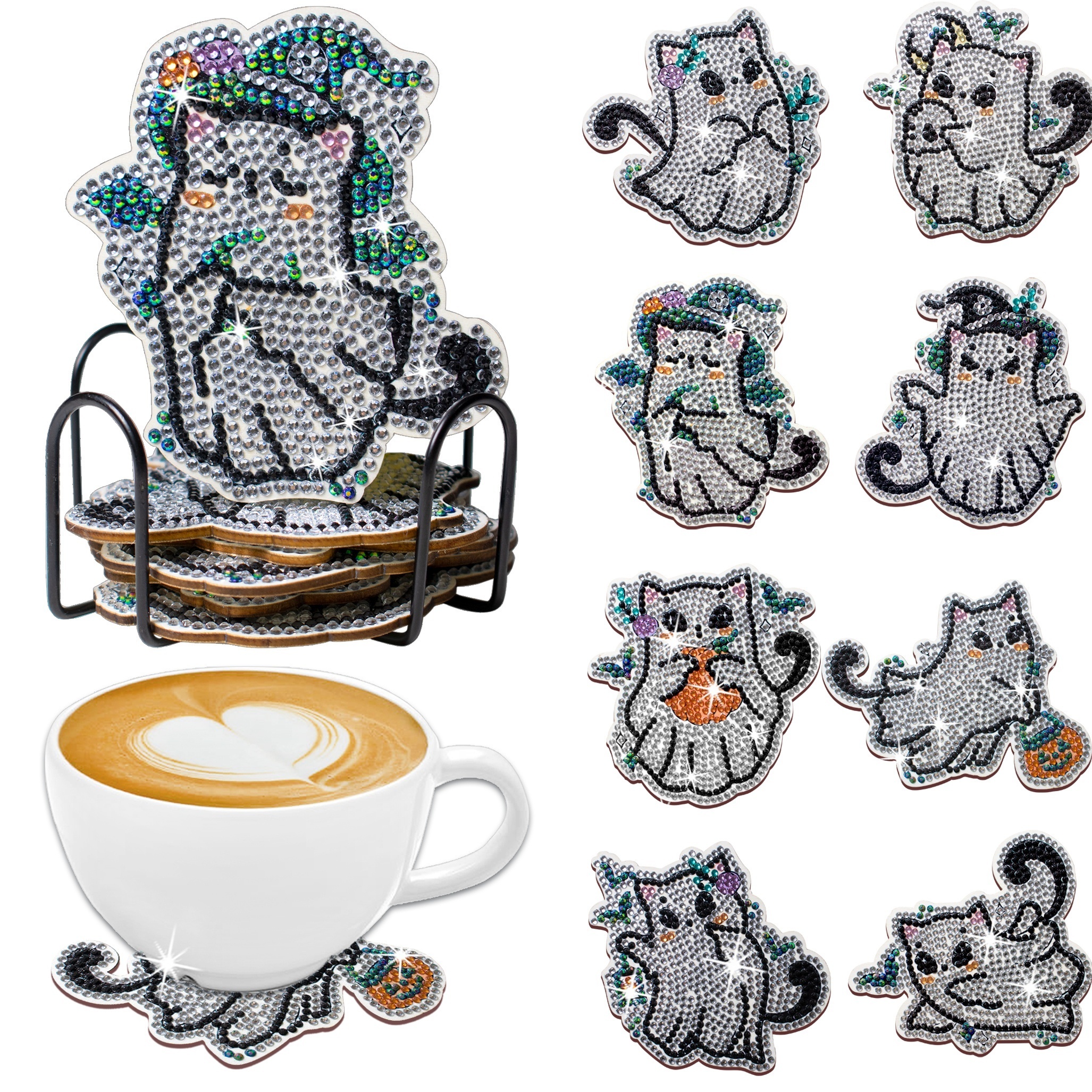 Halloween Magic Cat Diamond Painting Coasters With - Temu