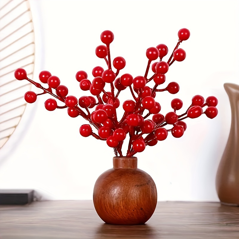 5/10pcs Christmas Artificial Red Berry Stems, Holly Berries Red Berry Picks  For Xmas Tree Decor Wreath DIY Crafts Holiday And Home Decor