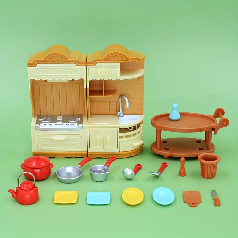 18pcs Kitchen Combo Toys Stove Dishwasher Tableware Dollhouse Play