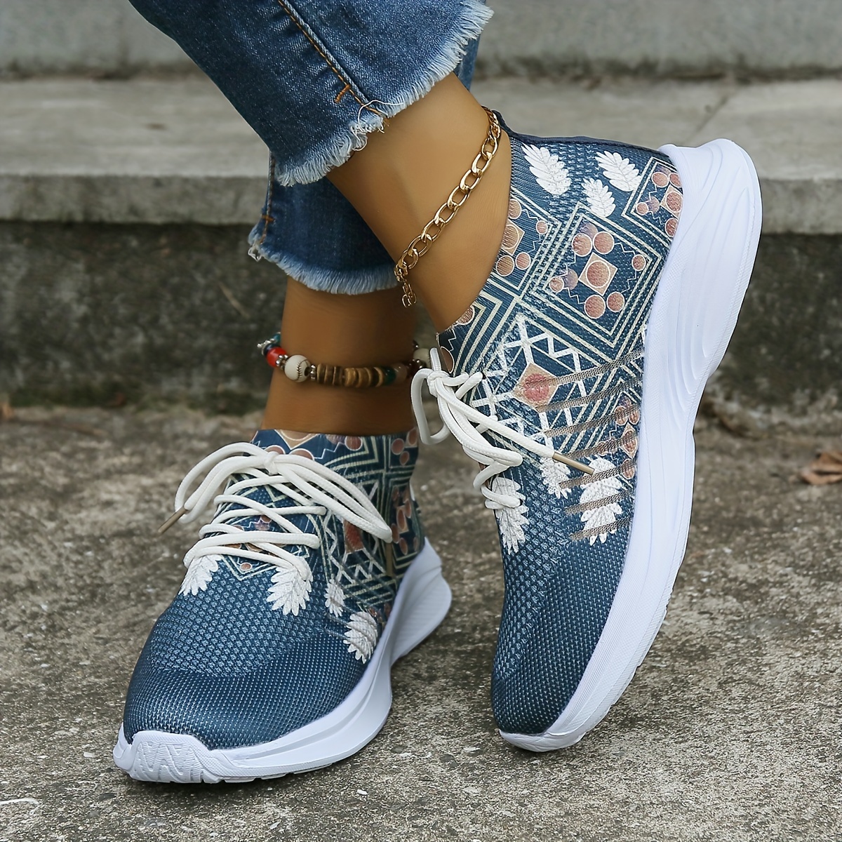 Zapatillas de Moda para Mujer Casuales y Deportivas Transpirable con  Estampado Zapatos para Correr, Con Cordones