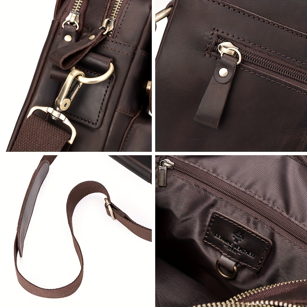BISON DENIM Genuine Leather Crossbody Bag for Men Small Messenger Shoulder  Bag Man Purse Crazy Horse Leather 