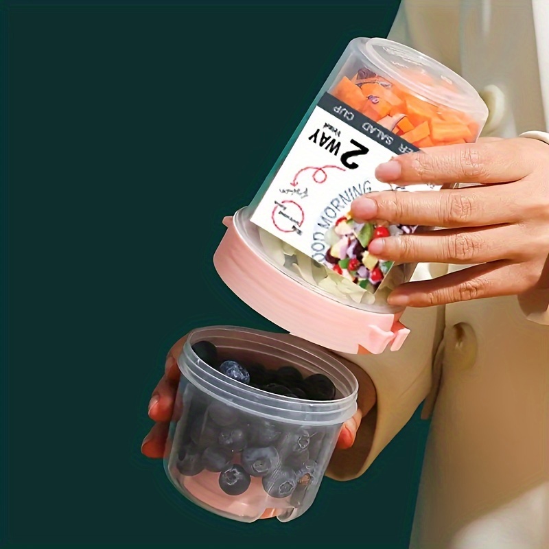 Salad Cup, Salad Meal Shaker Cup, Plastic Healthy Salad Container Wih Fork,  Double-layered Salad Cup, Salad Dressing Holder, Salad Cup For Picnic Lunch  Breakfast, Salad Cup With Lid, Portable Salad Cup For