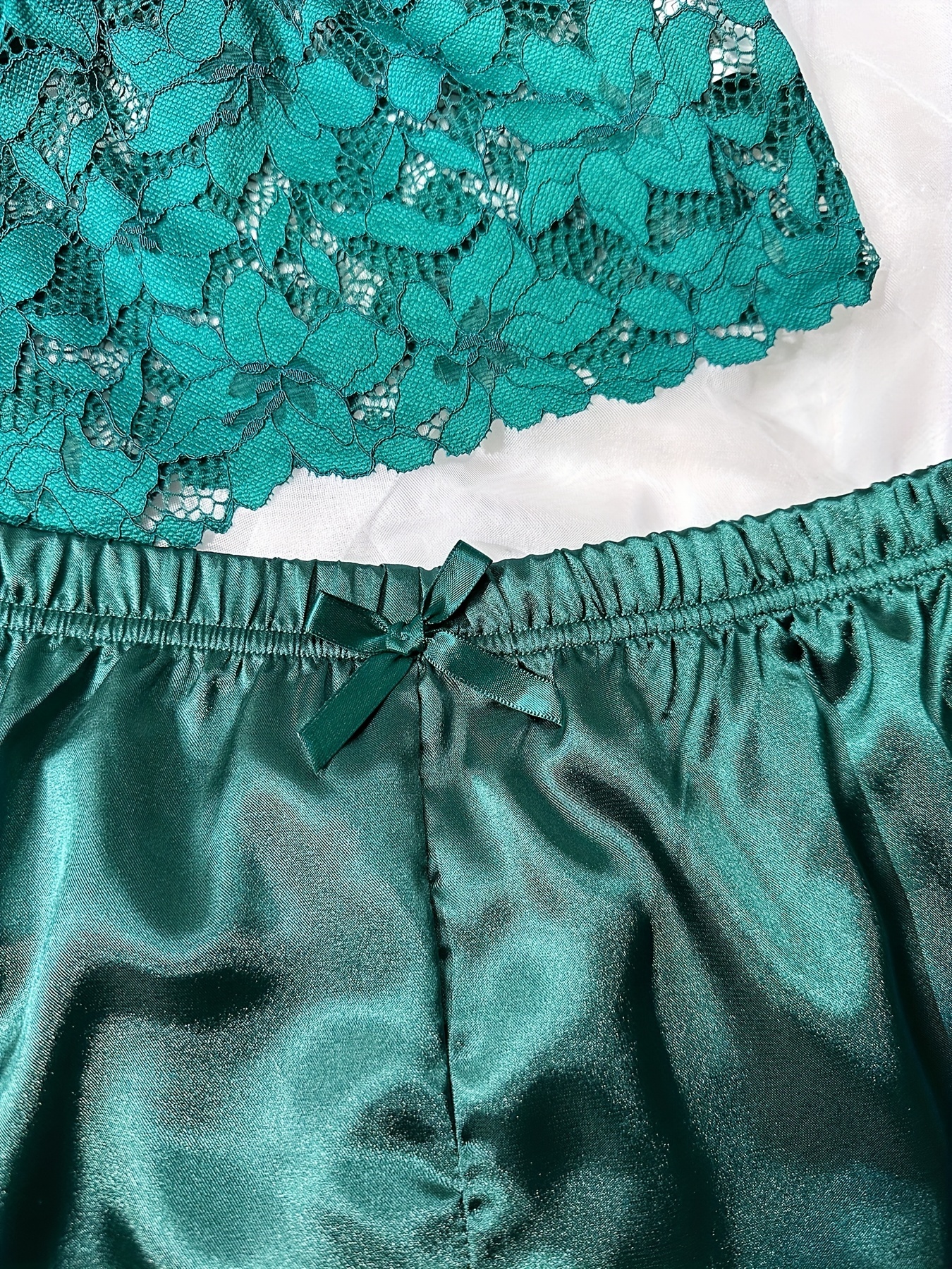 Floral Lace Lingerie Set Cut V Neck Cami Top Satin Shorts - Temu Canada