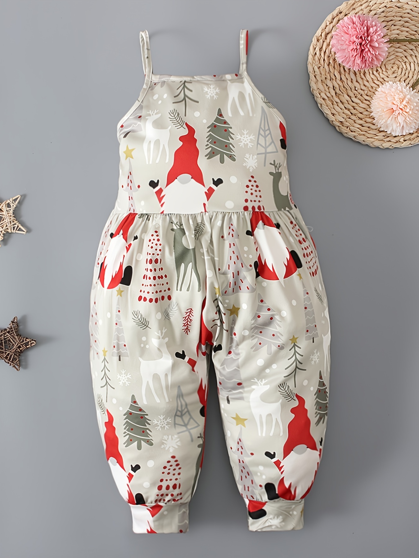 Girls' Christmas Cartoon Cami Jumpsuit Sleeveless Romper
