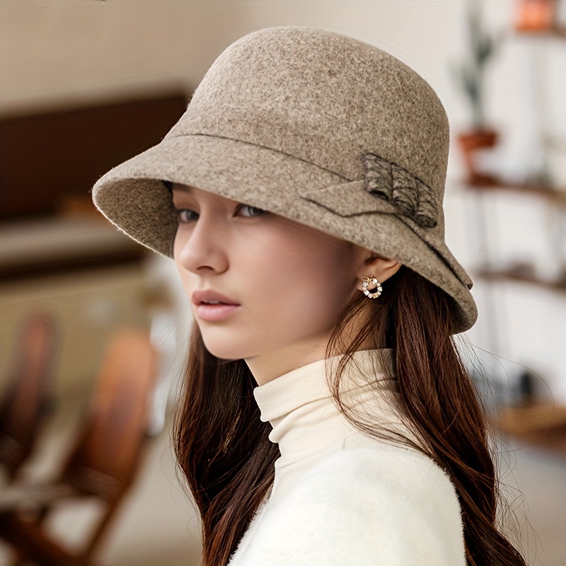 Elegant Bowknot Wool Bucket Hat Classic French Style Basin - Temu