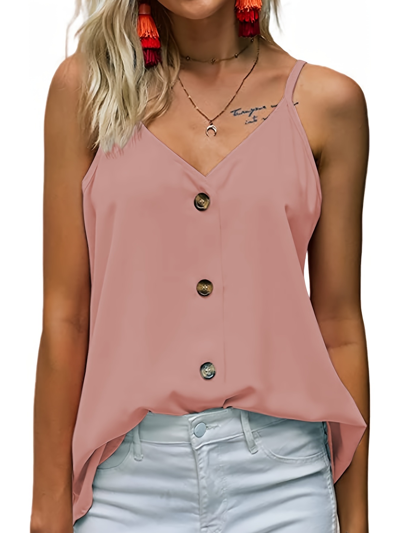Loose V Neck Cami Top Sleeveless Solid Casual Women's Clothing