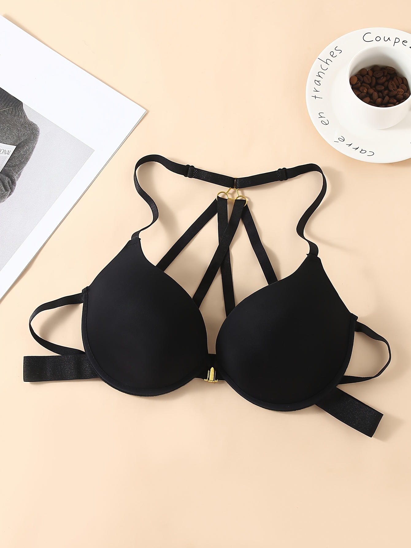 Simple Solid Contrast Lace Buckle Front Bra Comfy Breathable - Temu