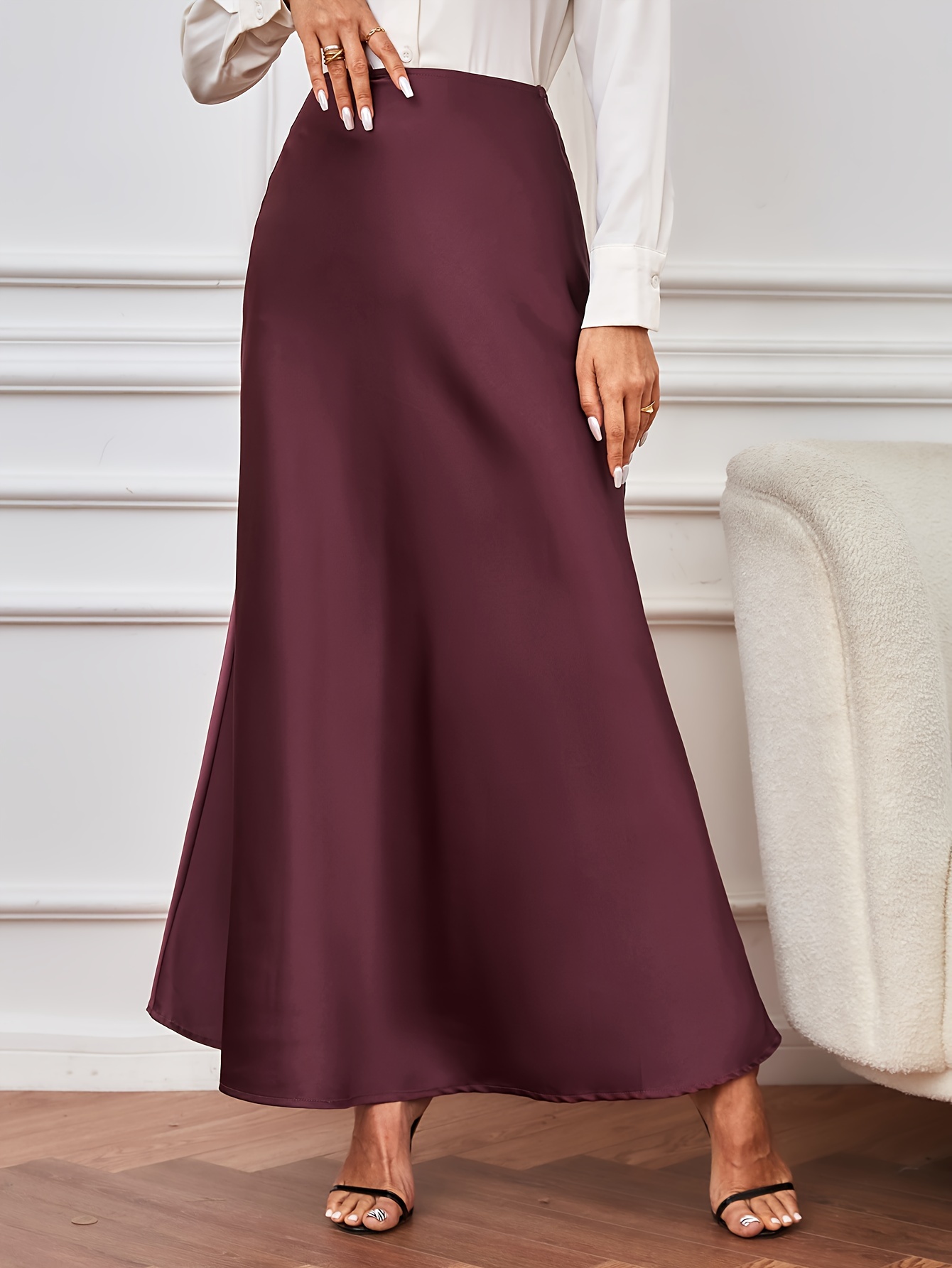 Solid Tie Waist Skirts Casual Ruched A Line Summer Maxi - Temu