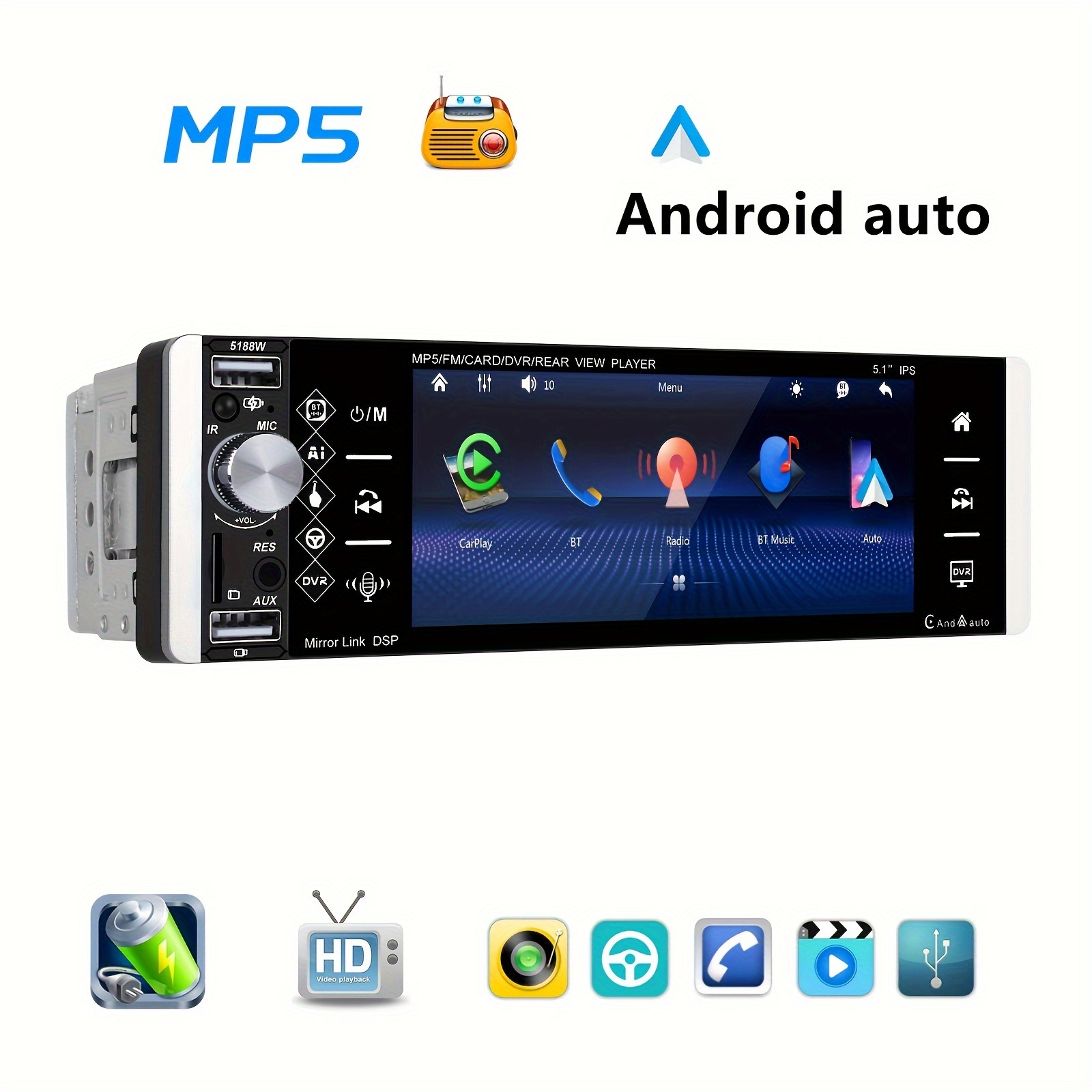 1din Auto Radio Hd Retractable Car Stereo Touch Screen Car - Temu
