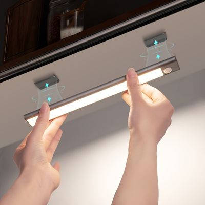 1pc LED Motion Sensor Cabinet Light, Under Counter Closet Lighting, Wireless  Magnetic USB Rechargeable Kitchen Night Lights, Battery Powered Operated Light For Wardrobe Closets Cabinet Cupboard Stairs Corridor Shelf  3.9" Or 7.9"
