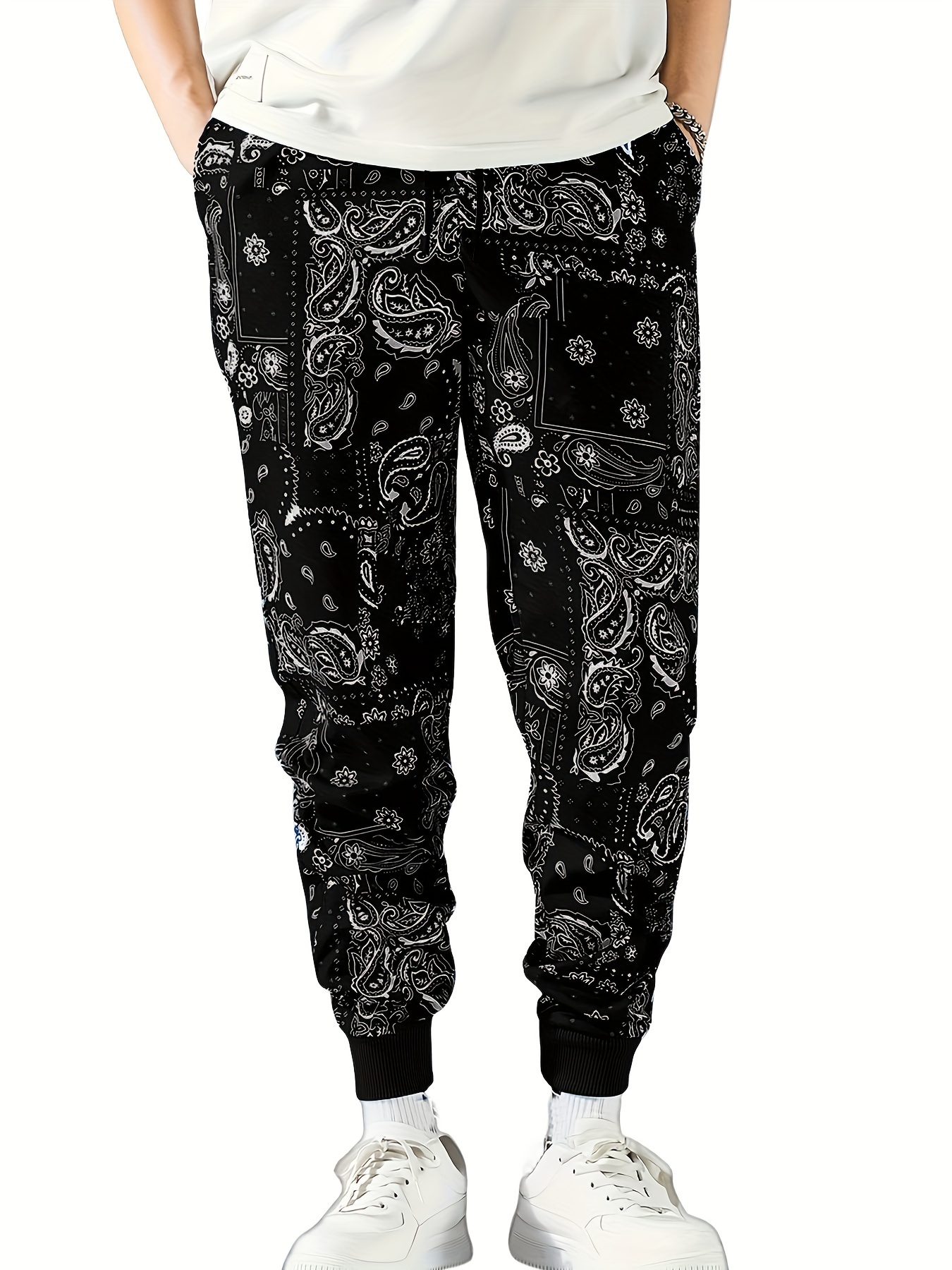 Paisley Pattern Joggers Tapered Pants Men's Casual Street - Temu