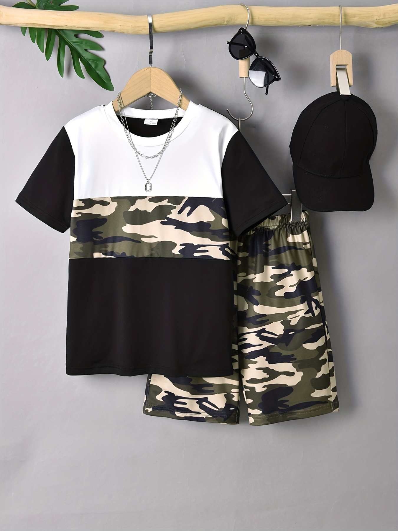 Summer Men Camouflage Casual Outfit Short Sleeve T-Shirts+Shorts