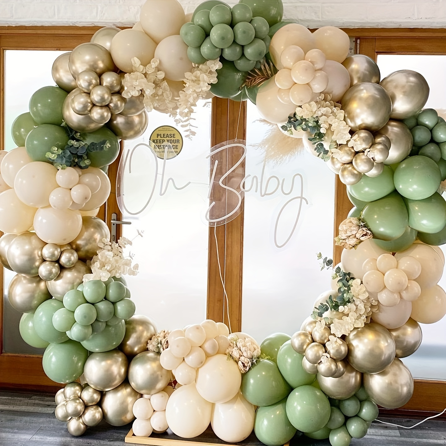 

Set, Grey Green Balloon Wreath Arch Set 147 Pieces - White Sand Chrome Plated Metal Golden Balloon Suitable For Baby Showers, Jungle Hunting Parties, Weddings, Birthday Party Decorations