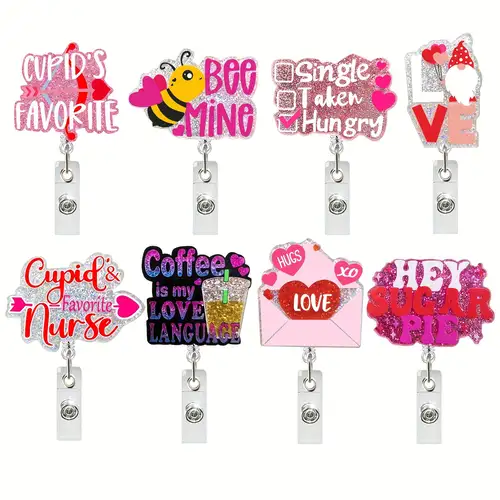 1pc Glitter Heart Resin Sequins Nurse Badge Reel ID Badge Holder Retractable Valentines Day Gfit for Doctor Nurse Charm Gift for Her,Name Badge,Temu