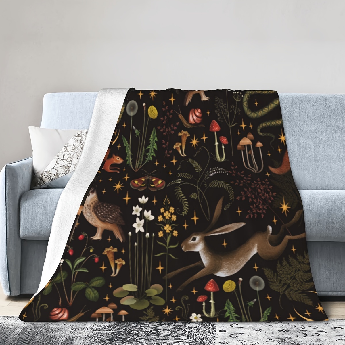 Fleece Mushroom Pattern Throw Blanket Couch Sofa Fuzzy Soft - Temu