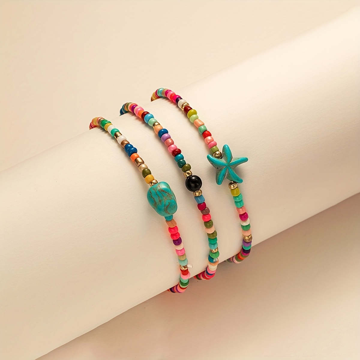3pc Colorful Rice Beads Anklet Set for Women