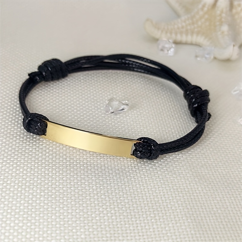 Custom Carved Name Charm Leather Rope Bracelet