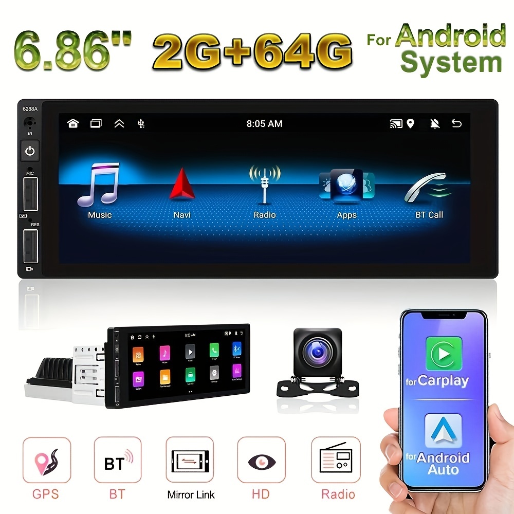 2+ 1din Car Stereo Android System Carplay Android Auto Hd - Temu