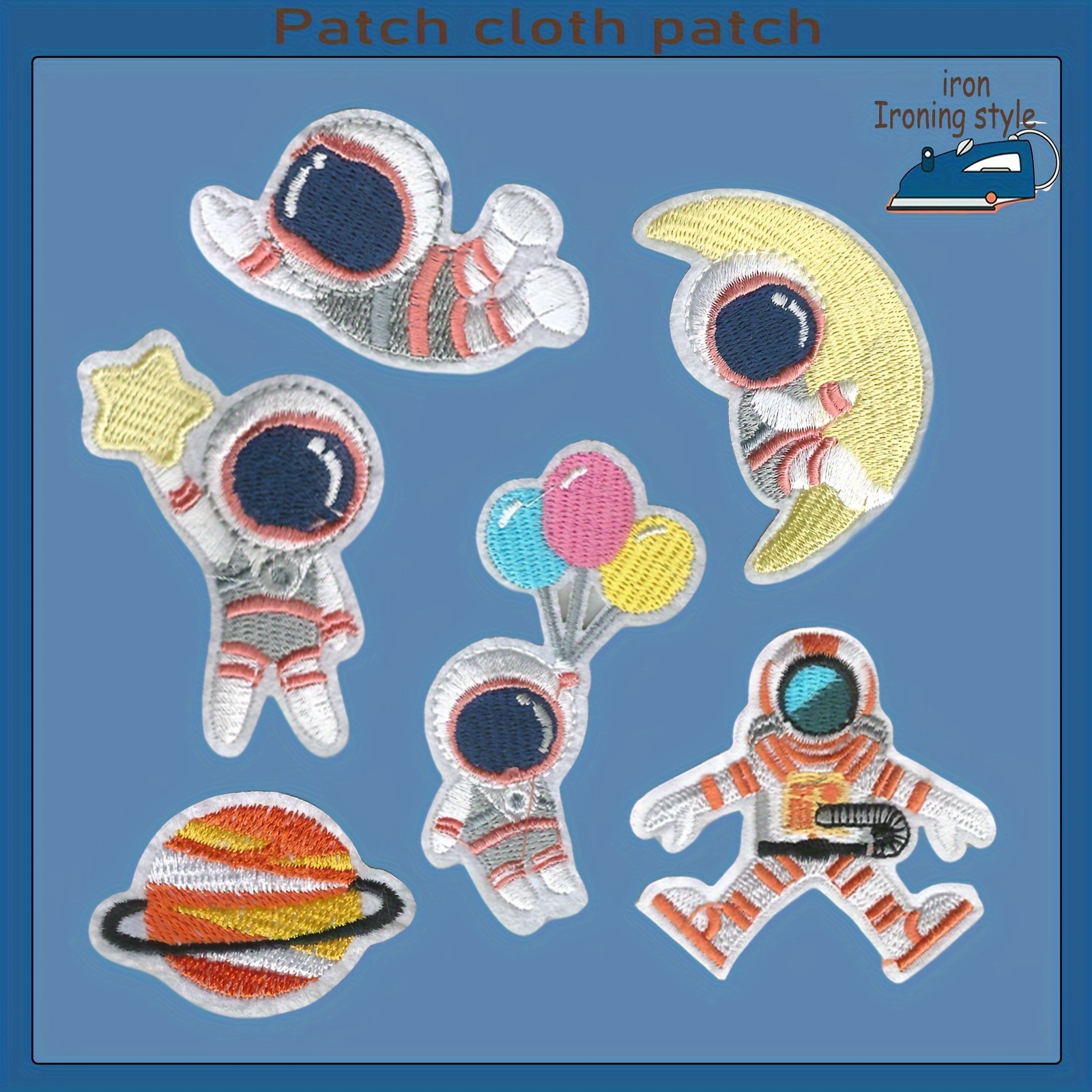 Oumefar 8 piezas de astronauta bordados parches insignias etiqueta de tela  para ropa apliques costura decoración DIY etiqueta de tela appliquepatch