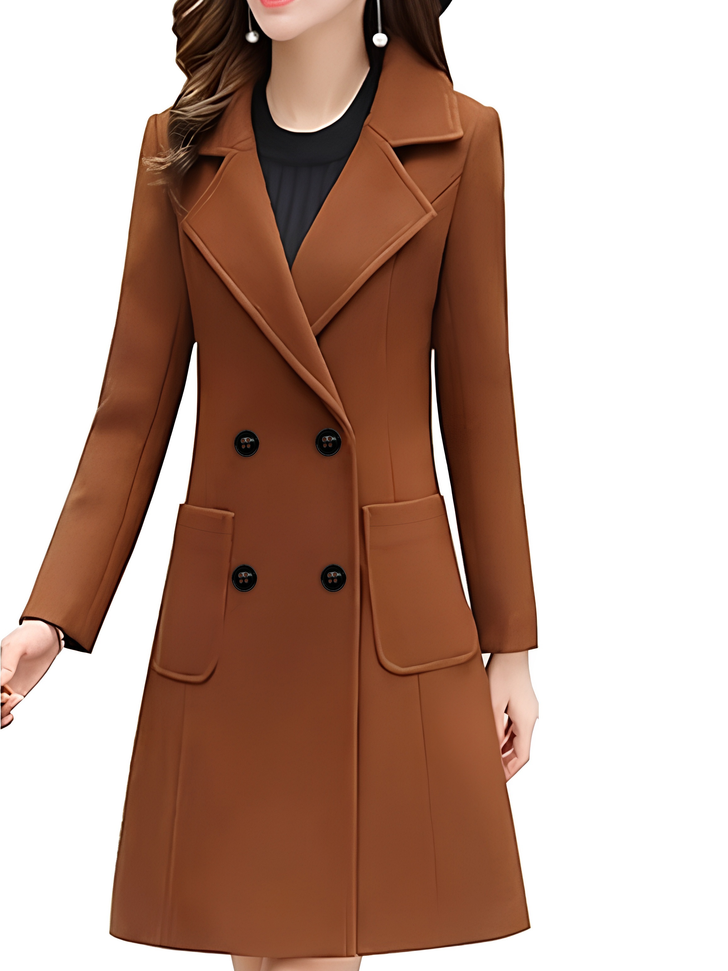 Long coat - Brown Notch Lapel Neck Long Coat