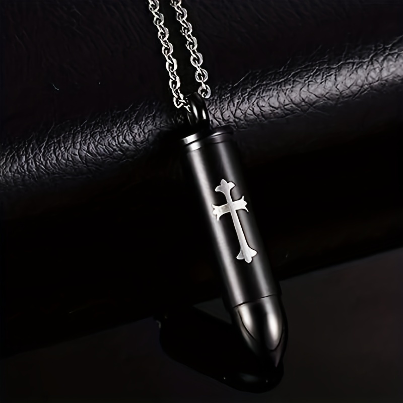 Cross Bullet Pendant Necklace Stainless Steel Ashes Urn Keepsake