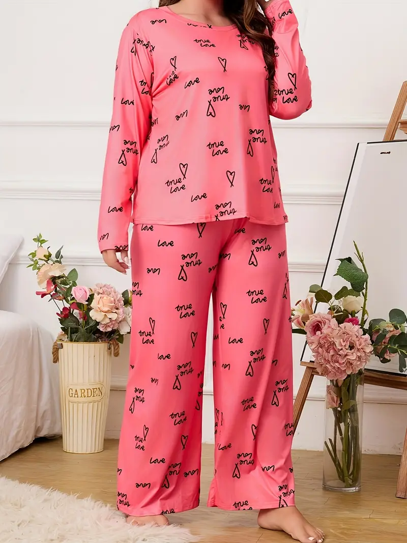 Plus Size Cute Pajama Set Women's Plus Heart Print Short - Temu Canada