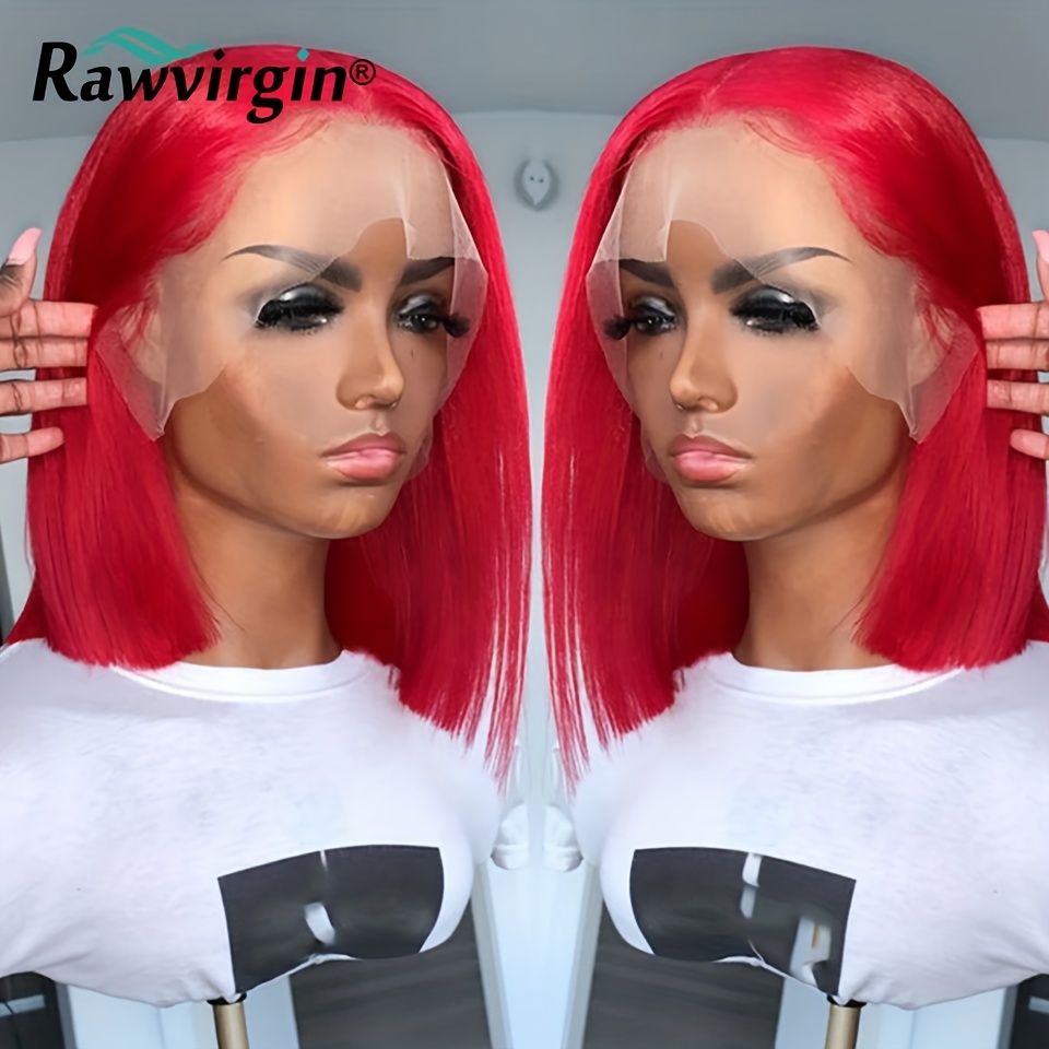 Red Colored Short Bob Wig 13x4 Lace Front Human Hair Wigs - Temu Canada