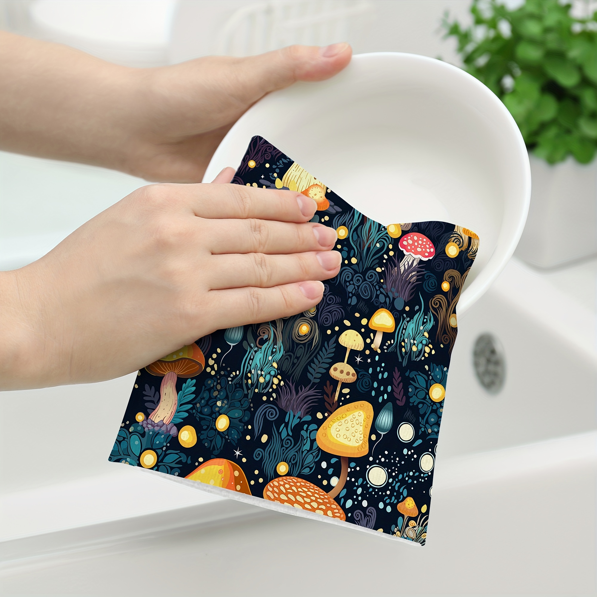 Hand Towels, Kitchen Square Dish Cloths, Microfiber Mushroom