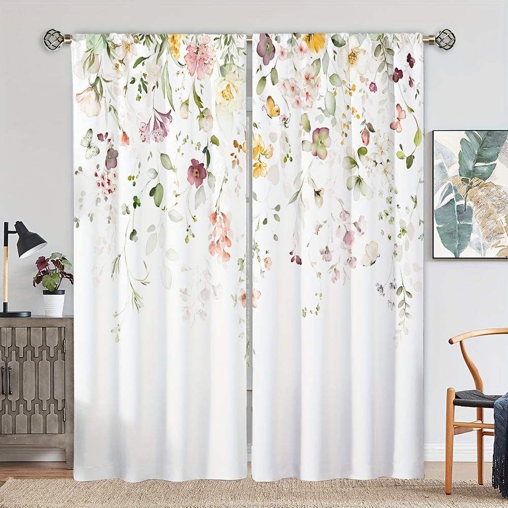 Boho Floral Curtains 2 Panels Sets Chic Colorful Bohemian Flower Curtain  Summer Fall Farmhouse Botanical Plant Window Treatments Decor for Living  Room