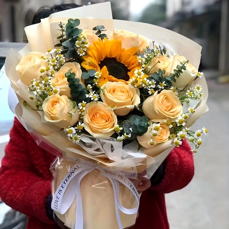 Papel de regalo floral coreano con borde dorado, 20 hojas, suministros para  floristería, papel de regalo para ramo de flores, suministros florales