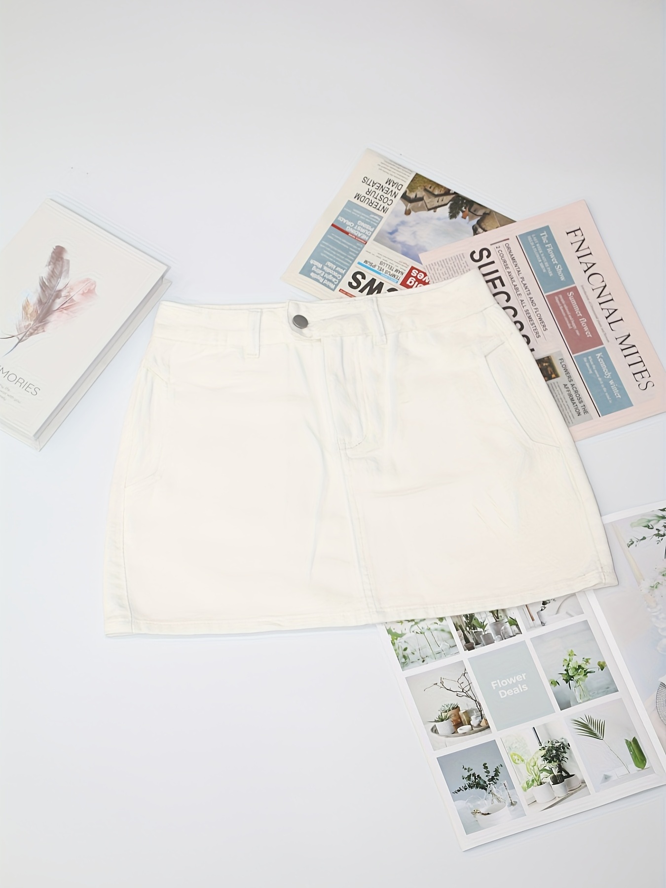 Denim Mini Skirt with Pockets and Side Slit