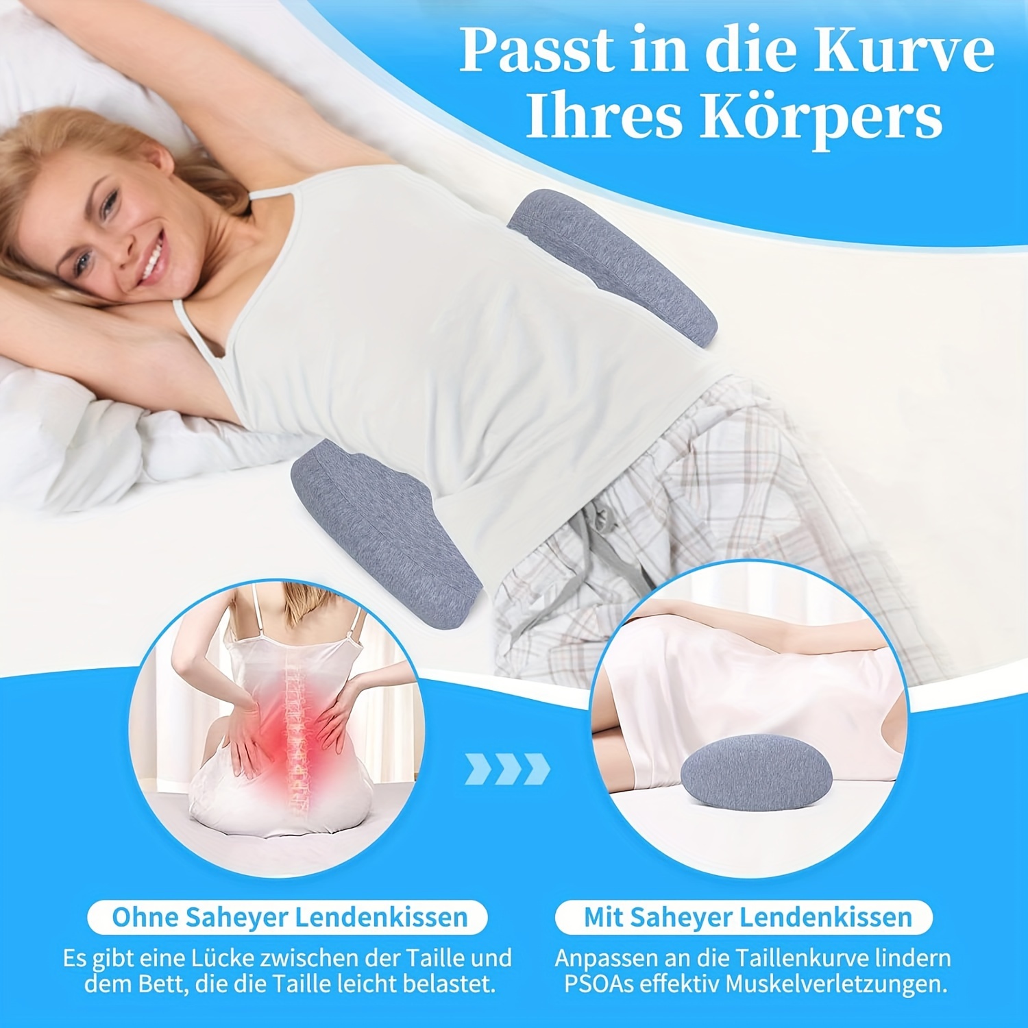 Lumbar Support Pillow - Memory Foam For Low Back Relax, Ergonomic