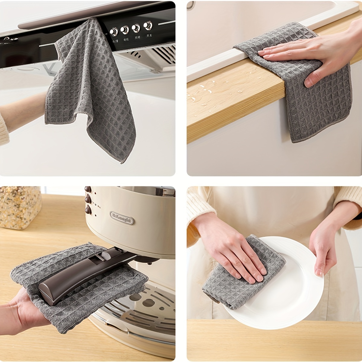 4pcs, Thickened Dish Towels, Square Dish Cloths, Simple Style Dish Towel,  Cleaning Cloth For Sink Or Kitchen Stove, Antibacterial Washable Cleaning