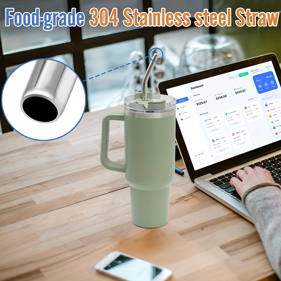 Stainless Steel Straw Replacement Fits for Stanley Adventure Travel Tumbler  and Simple Modern 40 oz Tumblers - 8 Reusable Metal Straws with Silicone